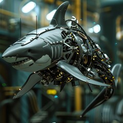 Fototapeta premium Mechanical Shark in a Futuristic Setting