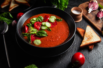 Gazpacho. Cold tomato soup with basil