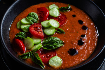 Gazpacho. Cold tomato soup with basil