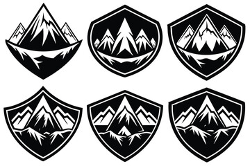 Black and White Mountain Range Logos in Different Shapes
