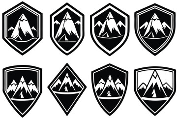 Black and White Mountain Range Icons in Various Shapes