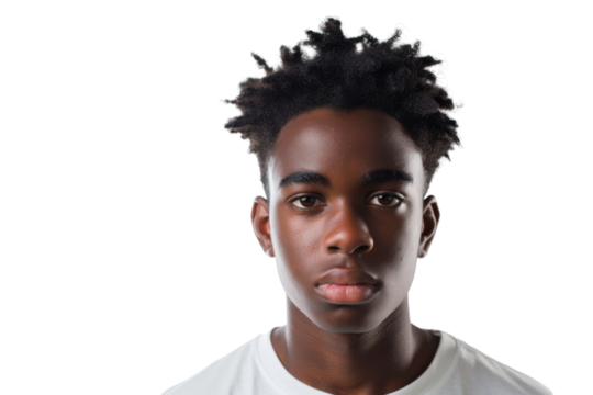 Young African American male with short hair looking straight at the camera Isolated on white background