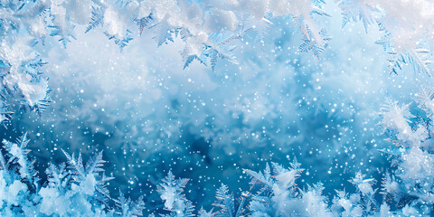 frozen window, winter ice background with copy space