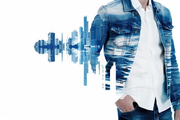 Double exposure of businessman in suit and cityscape silhouette