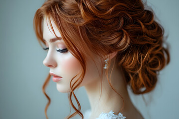Fototapeta premium A detailed close-up of a woman’s wedding hair, capturing the elegance and beauty of her hairstyle
