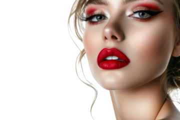 Trendy woman with bold makeup, isolated on white background