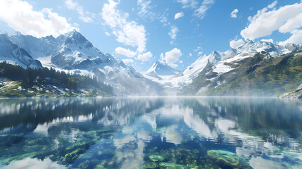 Mountain Lake Landscape Illustration