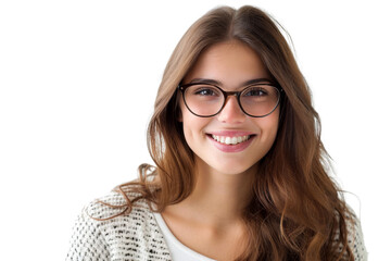 Obraz premium Smiling woman with eyeglasses looking at camera Isolated on white background