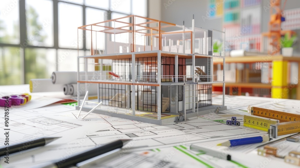 Wall mural generate a photo realistic image of a construction project featuring a detailed budget overview with