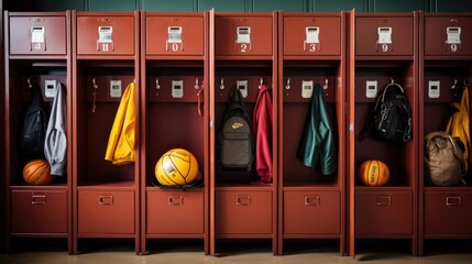 Empty gym locker with neatly arranged sports gear