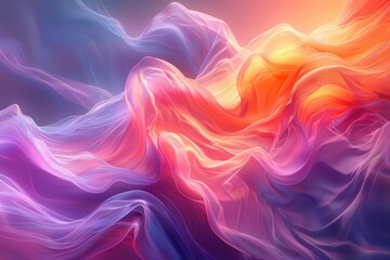 Obraz premium Vibrant abstract waves of colorful fabric create a dynamic and fluid visual effect, blending hues of purple, pink, and orange beautifully.