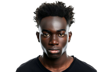 Obraz premium Serious young African American male making eye contact with the camera Isolated on white background