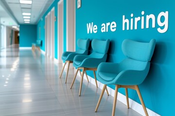 The inscription "We are hiring" on the wall of an office