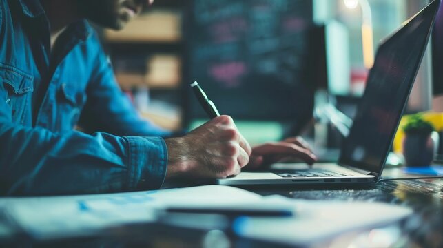 Focused Professional Engaging in Virtual Workshop for Skill Development and Note-Taking