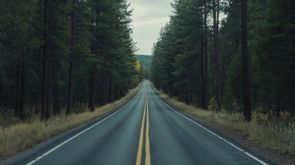 Endless Freedom: Serene Pine Forest Road Leading to Solitude