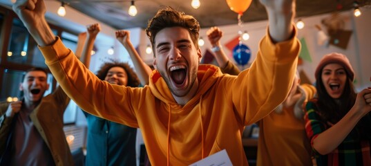 High School Graduate Organizing College Trivia Night, Celebrating with Friends in University Hoodie