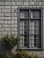 vintage grey theme house with square windows portrait background