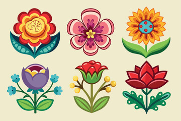 Colorful Stylized Flower Illustrations with Varied Shapes and Designs
