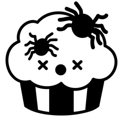 Halloween spider cupcake cartoon outline doodle hand drawing