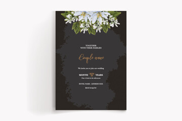 WEDDING INVITATION FRAME WITH FLOWER DECORATIONS WITH FRESH LEAVES