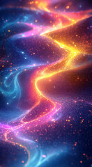 Futuristic abstract background, colorful bright neon rays and glowing lines. AI generative
