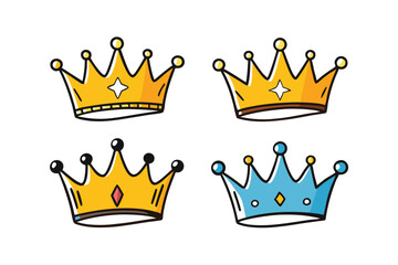 Four Cartoon Crowns with Different Gemstones
