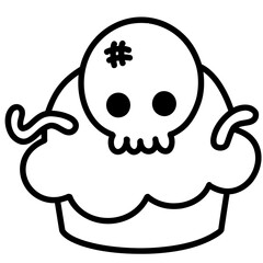 Halloween skull cupcake cartoon outline doodle hand drawing