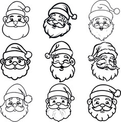 Obraz premium Santa Claus Heads in Christmas Silhouette for Seasonal Art