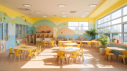 a bright kindergarten daycare classroom UHD Wallpaper