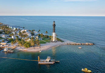 Hillsboro Lighthouse aerial view angle 2, Hillsboro Beach Florida, USA: : Established in 1907 this is one of about 30 lighthouses in the state of Florida.