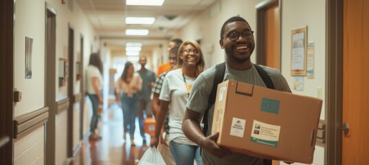 Excited Parents and Students Moving into Dormitory for New School Year - Community and College Life