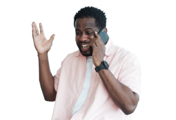 African American businessman serious and talking smartphone angrily and angry about problem with work