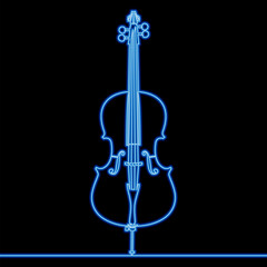 Fototapeta premium Neon bright shiny violin classical music icon neon glow vector illustration concept