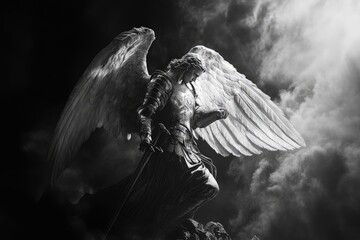 A Winged Warrior Standing Amidst Clouds