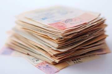 Stack of Old Vintage Papers with Stamps and Writing