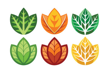 Fototapeta premium Six Colorful Stylized Leaves with Varying Shapes and Colors