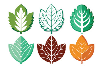 Six stylized leaves with different colors and patterns