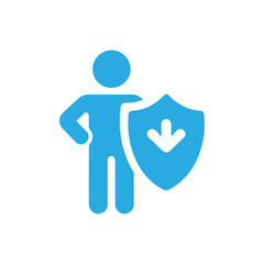 stickman with shield  figure  icon flat design