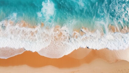 bird eye view Waves on the beach and sand as a background. Beautiful natural background