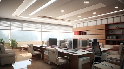 Cozy Office Space with Modern Design and Warm Lighting