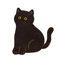 trendy cool simple cartoonish fluffy cat kitten kitty character cute animal icon hand drawn illustration style picture book children's book white background Bombay dark brown black