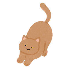 trendy cool simple cartoonish fluffy cat kitten kitty character cute animal icon hand drawn illustration style picture book children's book white background British Shorthair brown