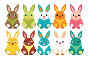 Naklejka premium Collection of Colorful Cartoon Rabbits with Big Eyes