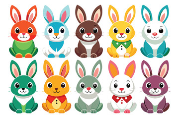Fototapeta premium Collection of Cute Cartoon Rabbits in Various Colors