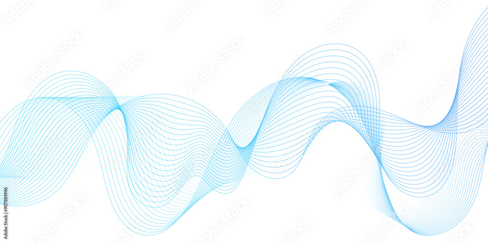 Poster Smooth wave abstract vector background with shadow. background image with dynamic curves.Abstract blue futuristic blend waves lines technology background and sound wave lines on white background.	