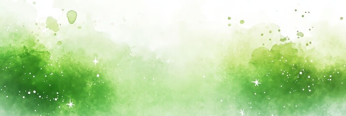 Abstract Watercolor Painting of Green Sky with Stars