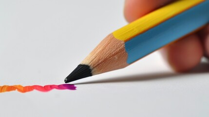 Closeup of a Black Pencil Tip Drawing on White Paper.