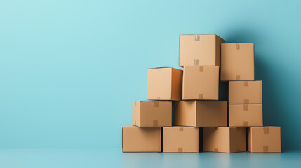 Obraz premium Tidy stack of cardboard boxes on plain background, clean and simple