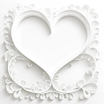 Rahmen in Herzform herzf&ouml;rmig Herz herzlich aus Ornamenten in wei&szlig; freie Fl&auml;che in der Mitte als Vorlage und Hintergrund zur dekorativen Gestaltung Valentin Karten Gr&uuml;&szlig;e Liebe Hochzeit Einladung Danke