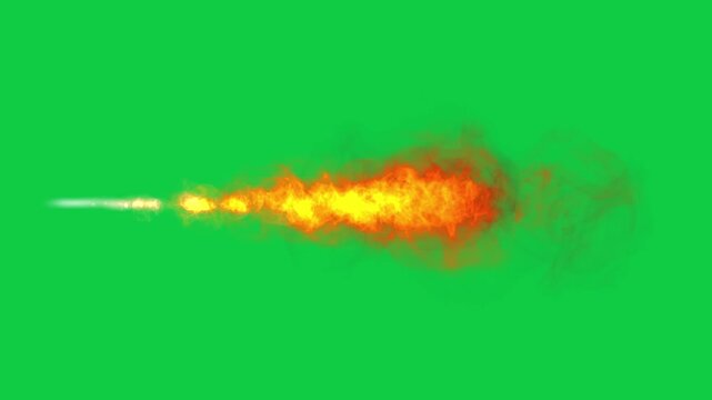 fire flames thrower, fire spray, dragon fire attack animation effect on green screen background 